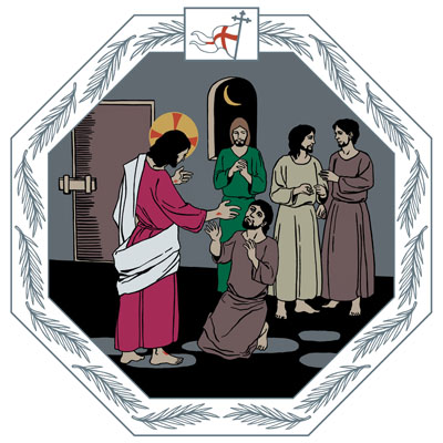 Jesus och fyra lärjungar